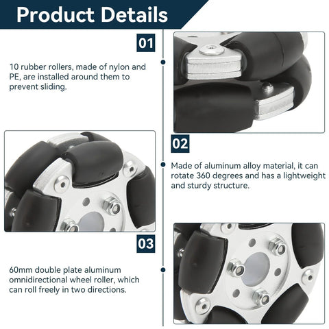 60mm aluminum double-plate omnidirectional wheel roller with black rubber rollers for Brompton folding bike and e-bike