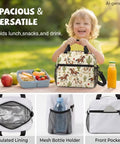 Child holding Desert Horse Insulated Kids Lunch Box with desert imagery and adjustable strap, fits bento box and water bottle