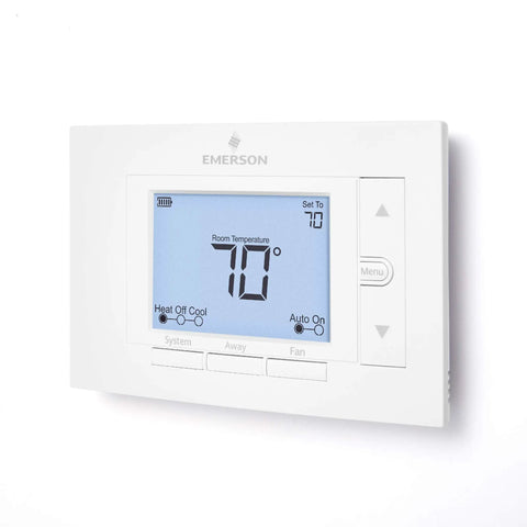 Easy Install Non-Programmable Thermostat Model 1F85U-22NP with Built-In Level, wall-mounted with digital display in white.