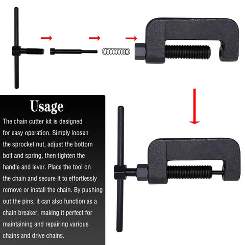 Heavy Duty Chain Breaker Tool Kit With Rivet Cutter And Roller Chain Link Removal assembly process diagram