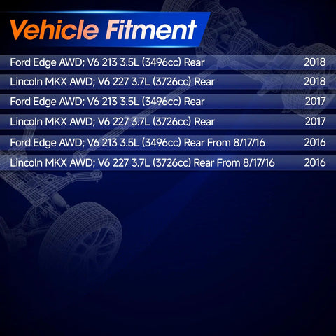 Vehicle fitment chart for Rear Drive Shaft Assembly For AWD Ford Edge and Lincoln MKX 2016 2017 2018 OE 986310 G2GZ4R602E