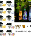 Solar Diamond Wine Bottle Lights 10 Pack with 20 LEDs Outdoor Waterproof Multicolor Fairy String Lights 3 Color Modes