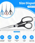 8.5 Inch Multipurpose Scissors Set Of 3 Heavy Duty Stainless Steel Blades For Office School Craft And Sewing Projects Go-To Workhorse For Everyday Classroom And DIY Cutting Tasks, size display