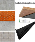 Flat Out Heavy Duty Hidden Metal Shelf Brackets Built Like A Boss For Rock Solid Wall Mounted Storage, Rust Proof Steel Triangle Supports Black 11 Inch 2 Pack shown installed on various wall types.