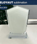 Crystal Glass Trophy and Frame for Sublimation Prints, Heat Press Ready, Flat Surface Award Plaque on table.