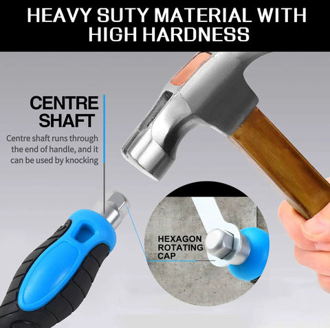 Centre shaft detail of 12 Piece Magnetic Screwdriver Set With Heavy Duty Go-Thru Steel Blades, showing hammer use feature