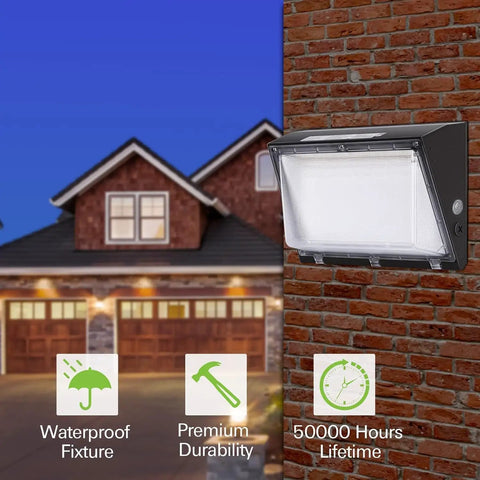 120W LED Wall Pack Light With Dusk To Dawn Sensor 12000LM 5000K Daylight Waterproof Outdoor Wall Mount on brick wall