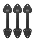 Heavy Duty Cast Iron Barn Door Handles Set Of 3 In Black With Aged Iron Finish, aligned vertically, showing predrilled holes