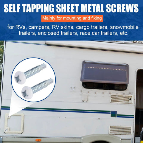 Tough As Nails White Pan Head Machine Screws For RV Maintenance and Custom Builds With Self Drilling Alloy Steel Fasteners.
