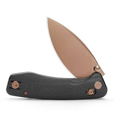 Koala Plus-BM Folding Knife with 2.99 inch 14C28N steel blade, black micarta handle, blade partially open
