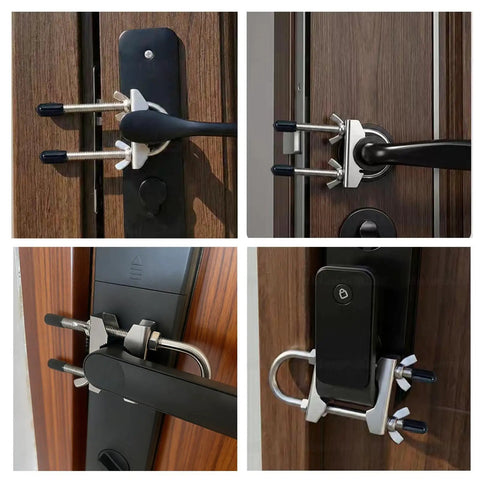 Heavy Duty Portable Door Lock For Outward Swing Doors Adjustable Stainless Steel Travel Security Device installed on wooden doors