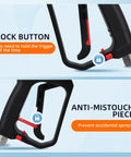 Heavy Duty Pressure Washer Short Gun With Swivel showing lock button and anti-mistouch feature with 5000 PSI rating.