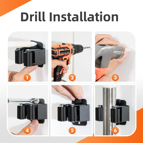 Installation steps for 5 Pack Heavy Duty Wall Mount Broom Holder Rack For Mop Broom Rake And Garden Tools Stainless Steel Hanger Organizer.