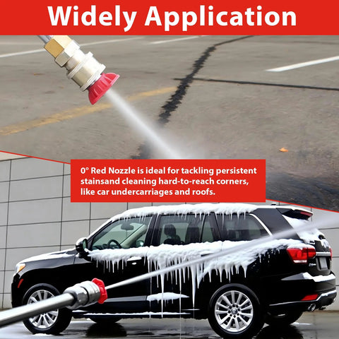 Pressure washer nozzle, 0-degree red, 1/4-inch quick-connect, close-up view