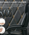 Side view of Big And Tall Leather Reclining Office Chair with breathable luxury leather design, black color.