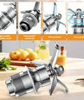 Beefed Up Blade Cutting Assembly Replacement For Gallon Blenders Part 502977 in stainless steel on a kitchen counter.