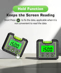 Heavy Duty Digital Angle Level And Inclinometer With Rock Solid Magnet Base And Bright Lcd Screen showing reading of 15 degrees.
