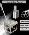Beefy Stainless Steel Vertical Screw Conveyor Feeder with inclined auger and hopper, showing material durability features