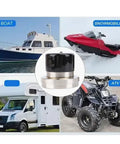 4 Pack Boat Trailer Bearing Protector Caps, Stainless Steel Wheel Bearing Covers With Dust Guard, shown with vehicles
