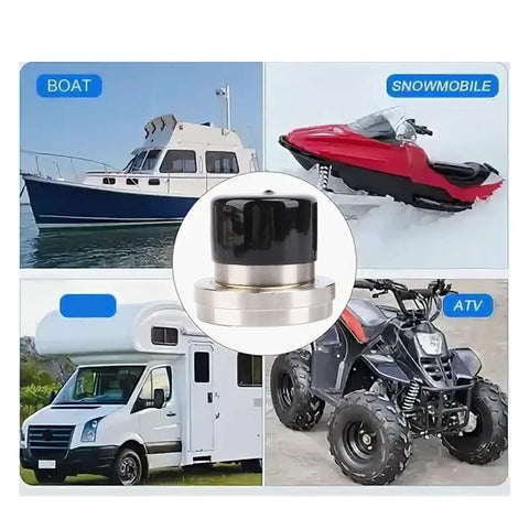 4 Pack Boat Trailer Bearing Protector Caps, Stainless Steel Wheel Bearing Covers With Dust Guard, shown with vehicles