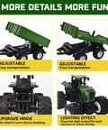 Remote Control Tractor Toy With RC Trailer 23.6 Inch details, adjustable trailer, upgrade hinge, and lighting effect features.