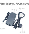 Speed control power supply for Rip Through Mini Electric Belt Sander with indicator light and shift switch for settings.