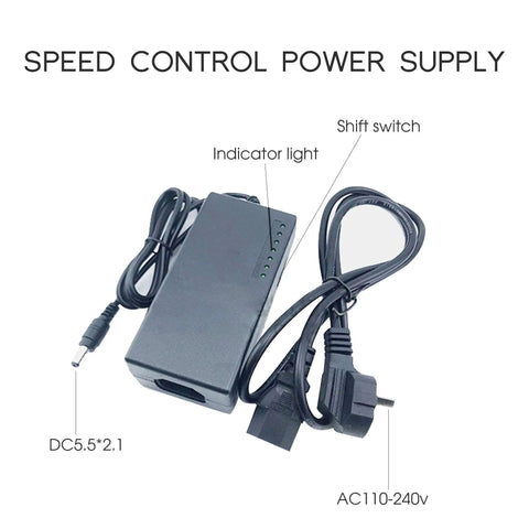 Speed control power supply for Rip Through Mini Electric Belt Sander with indicator light and shift switch for settings.