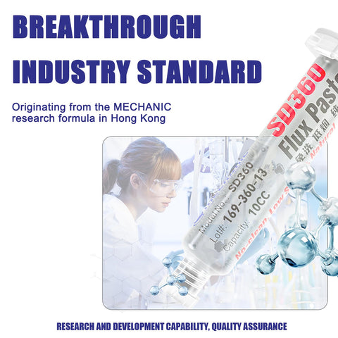 SD360 No Clean Solder Flux Paste Ultra Low Residue Low Smoke Transparent Welding Flux With Metal Push Rod syringe and text