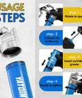 Blue YATOINTO 18-piece grease gun kit with 12-inch hose and accessories (front view)