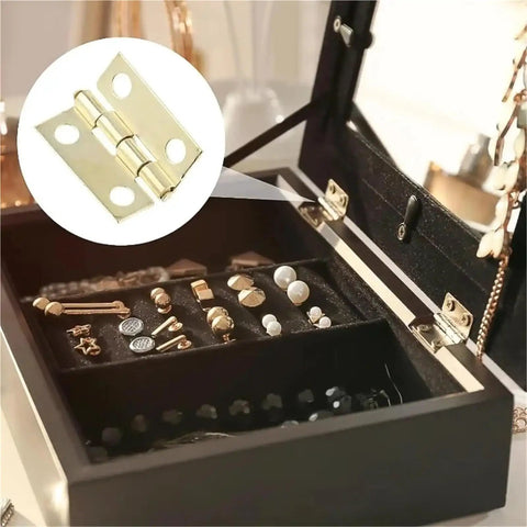 No Hassle Mini Jewelry Box Hinges Sweet Bronze Gold Cabinet Hardware For Wood Works And Gift Cases installed in a jewelry box.