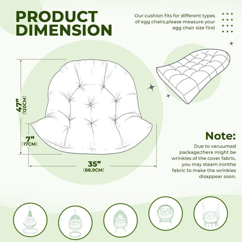 Diagram of Waterproof Outdoor Egg Chair Cushion For Hanging Chairs Thick 35 By 47 By 7 Inches Grey Replacement Cushion dimensions