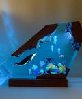 Blue Whale Resin Lamp With Wood Base RGB Ocean Nightstand Light For Coastal Home Office Decor Handcrafted Ocean Gift For Ocean Lovers