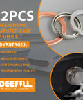 12pc Crushable Steel Transfer And Differential Drain Plug Gasket Kit For Toyota And Lexus Rigs Displayed With Copper Washer