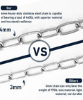 Comparison of Heavy Duty Outdoor Gate Chain With Hooks For Fences And Gates, Rustproof Stainless Steel Latch Chain, 4mm vs 3mm.