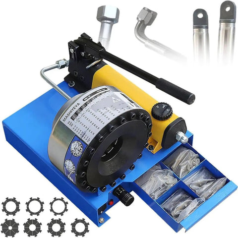Heavy Duty Hydraulic Hose Crimper Machine With Seven Precision Dies For R1 And R2 Steel Wire Lines Up To One Inch Manual Hand Pump.