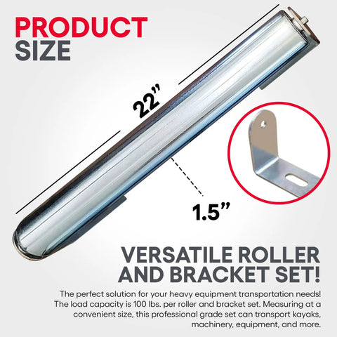 2 Pack Galvanized Steel Conveyor Rollers With Brackets, 22 Inch Roller Set For Conveyors, Woodworking Stands And Boat Trailers, 1.5 Inch Diameter