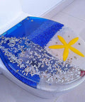 Heavy Duty Soft Close Toilet Seat With Dead Simple Quick Release Hinges And Ergonomic Shape Crafted Tough For A Super Smooth Automatic Lowering Fit In Household Bathrooms with colorful beach design.