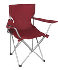 Quad Folding Camp Chair With Cup Holder Red For Adults Built Tough Steel Frame Weatherproof Poly Coated With PE Includes Carry Bag