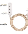 3 Outlet Power Strip Surge Protector Indoor Extension Cord 10 Ft Braided Flat Cord 16 Gauge 245 Joules 3 Prong ETL Listed Brown