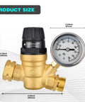 Keep Your Rig Safe With This Adjustable RV Water Pressure Regulator Featuring A Clear Dial Gauge And Easy Grip Handwheel, size dimensions shown.