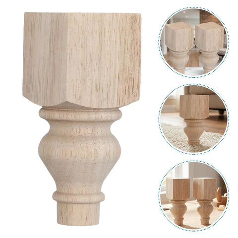 Solid Wood Furniture Legs Set 5.9 Inch Round Unfinished Sofa Feet For Bench And Coffee Table With Carved Surface.