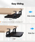 Space-Saving Large Under Desk Keyboard Tray With Sturdy C Clamp Mount demonstrating slide under and slide out positions.