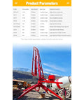 Concrete Placement Boom With Hydraulic System For Bridge Deck Pouring And Road Construction, Industrial Slabs, Warehouse Projects, And Civil Engineering Works, Heavy Duty Beefed Up Concrete Conveying Rig For Your Worksite. Red hydraulic concrete placement boom on truck, 28m model