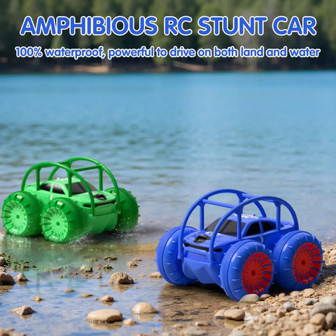 Amphibious RC Car With 360° Rotating LED, Fast USB-C Direct Charge, Rechargeable Stunt Car, 4WD on shoreline