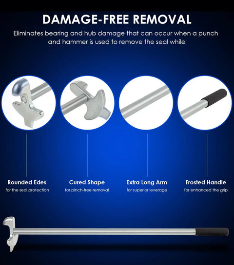 Heavy Duty Hub Oil Seal Remover Tool For Trailers And Trucks with rounded edges and frosted handle for safe removal.