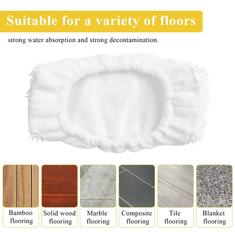 Reusable Mop Pads Replacement For Oreck Steamer Mop Washable Mop Head 6 Pack Compatible With Steam100 And Steam100LRH shown with floors