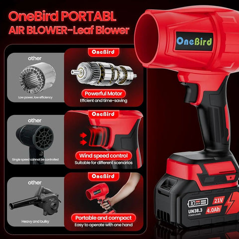 Kickin Power Cordless Leaf Blower With 560 CFM Ultra Lightweight Handheld Blower shown with motor and speed controls