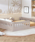 Full Size Wood Bed Frame With Safety Guardrail For Kids in a playful room setting