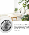 Onythral Mini Ceiling Fan with LED Fan Light White 180 Degree Lighting in modern living room setting.