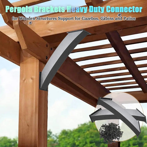 Heavy Duty 4 Pack 45 Degree Angle Pergola Brackets Connectors For Wooden Structures 2x4 Lumber Support For Gazebos Tree Houses Cabins And Patios Weather Resistant Outdoor Powder Coated Black Finish